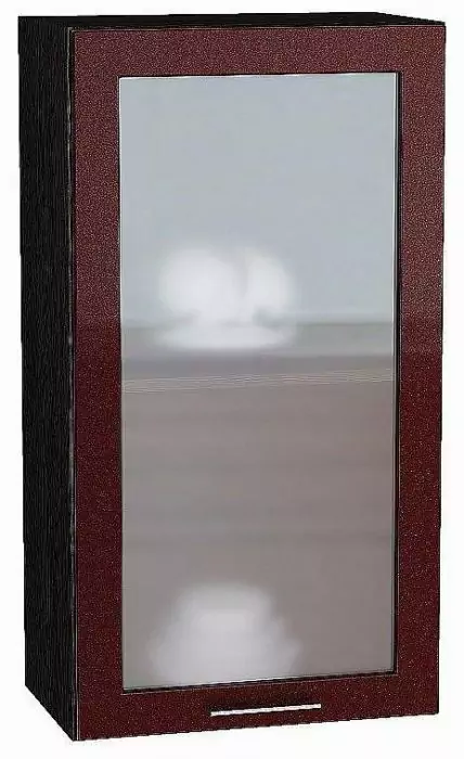 Шкаф верхний с 1-ой остекленной дверцей Валерия-М 920х500 Гранатовый металлик/Венге