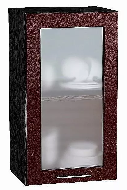 Шкаф верхний с 1-ой остекленной дверцей Валерия-М 720х400 Гранатовый металлик/Венге