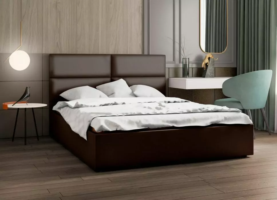 Кровать двуспальная Афина 4 160 с ПМ экокожа коричневая