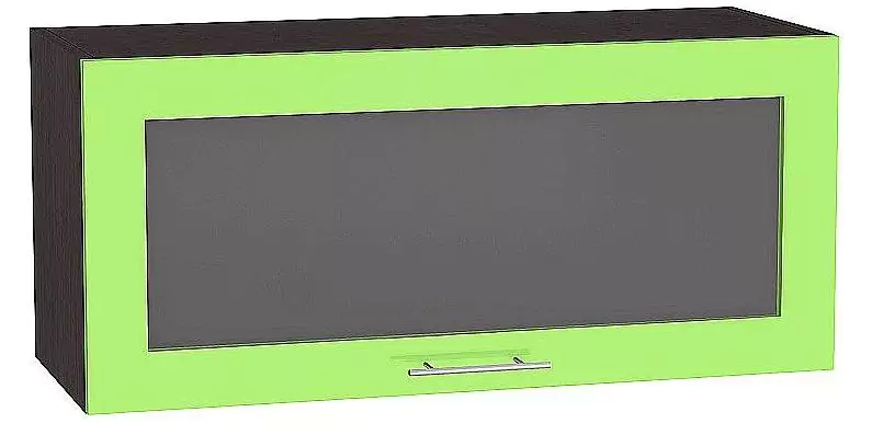 Шкаф верхний горизонтальный остекленный глубокий Валерия-М 800 Салатовый глянец/Венге
