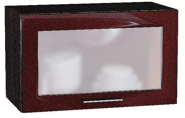 Шкаф верхний горизонтальный остекленный глубокий Валерия-М 600 Гранатовый металлик/Венге