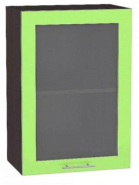 Шкаф верхний с 1-ой остекленной дверцей Валерия-М 920х500 Салатовый глянец/Венге