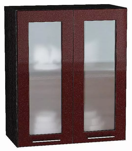 Шкаф верхний с 2-мя дверцами остекленными Валерия-М 720х600 Гранатовый металлик/Венге