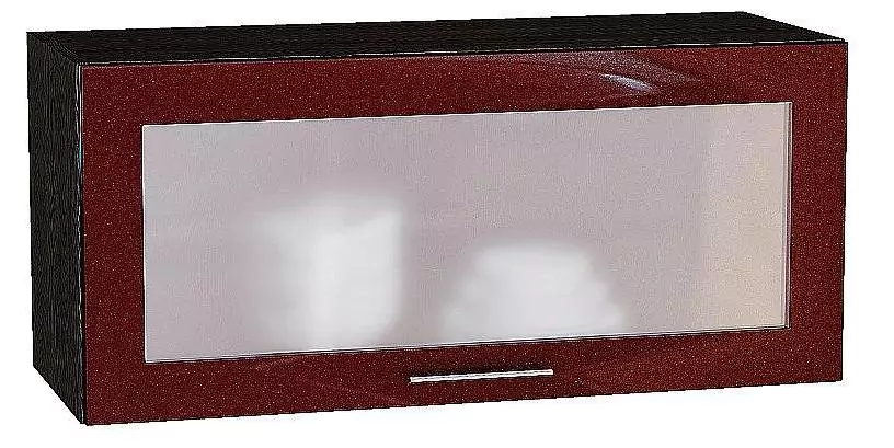 Шкаф верхний горизонтальный остекленный Валерия-М 800 Гранатовый металлик/Венге