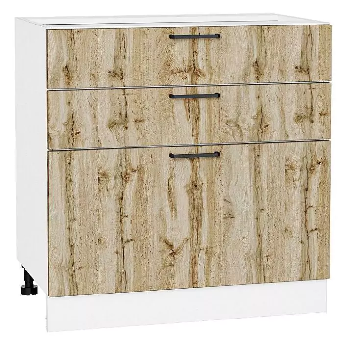 Шкаф нижний с 3-мя ящиками Флэт 800 Wotan Oak 2S/Белый