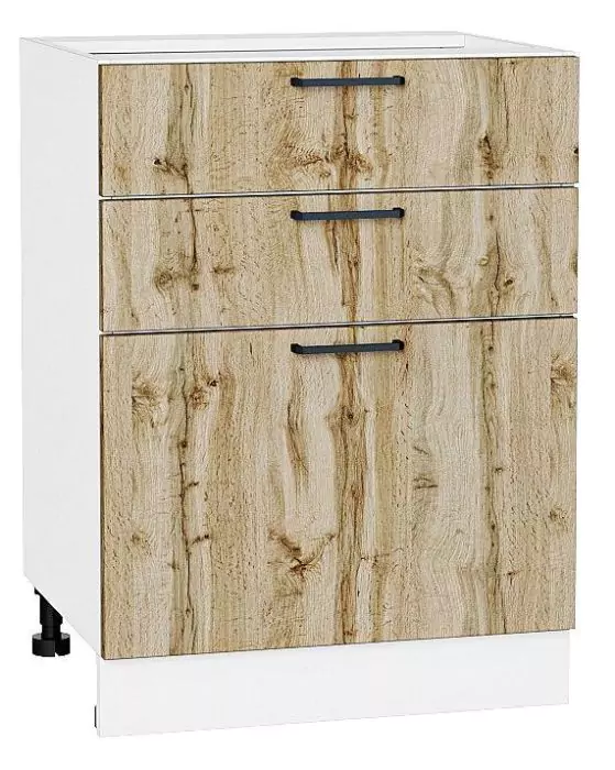 Шкаф нижний с 3-мя ящиками Флэт 600 Wotan Oak 2S/Белый