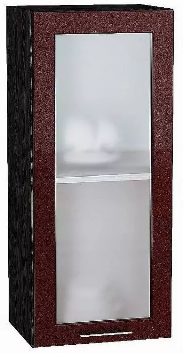 Шкаф верхний с 1-ой остекленной дверцей Валерия-М 920х400 Гранатовый металлик/Венге