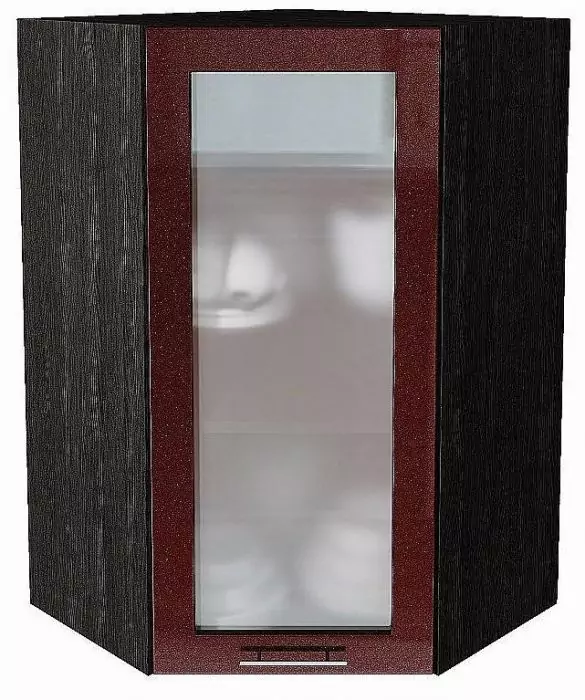 Шкаф верхний угловой остекленный Валерия-М 920 Гранатовый металлик/Венге