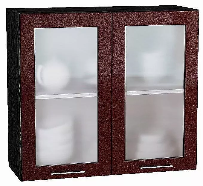 Шкаф верхний с 2-мя дверцами остекленными Валерия-М 720х800 Гранатовый металлик/Венге