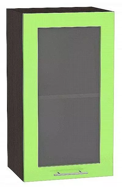 Шкаф верхний с 1-ой остекленной дверцей Валерия-М 720х400 Салатовый глянец/Венге