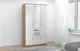 Шкаф распашной Ронда (Бассо) 3-дверный 1.2 м, с ящиками, 1 М зеркало, дуб сонома/белый Белый