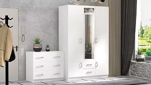 Шкаф распашной трехдверный Ронда (Бассо)+комод Ронда (Бассо) РГН Белый