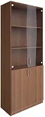 Шкаф высокий широкий 2 низкие 2 средние двери стекло Нова С Коричневый