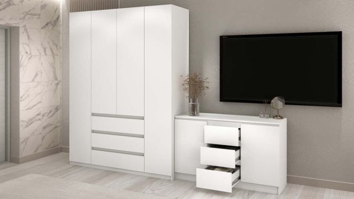 Комплект шкаф и комод Акация 1.6 м, Белый