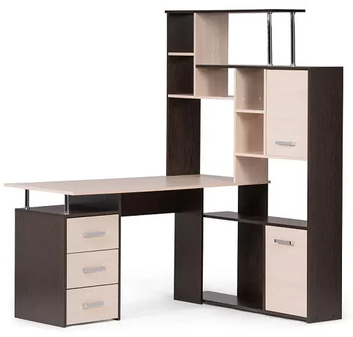 Компьютерный стол ДЕР КС-15 венге / дуб молочный правый, Бежевый